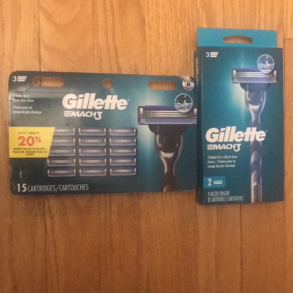 NEW 15ct Gillette Mach3 Cartridges & Razor with 3 Blade Set Bundle